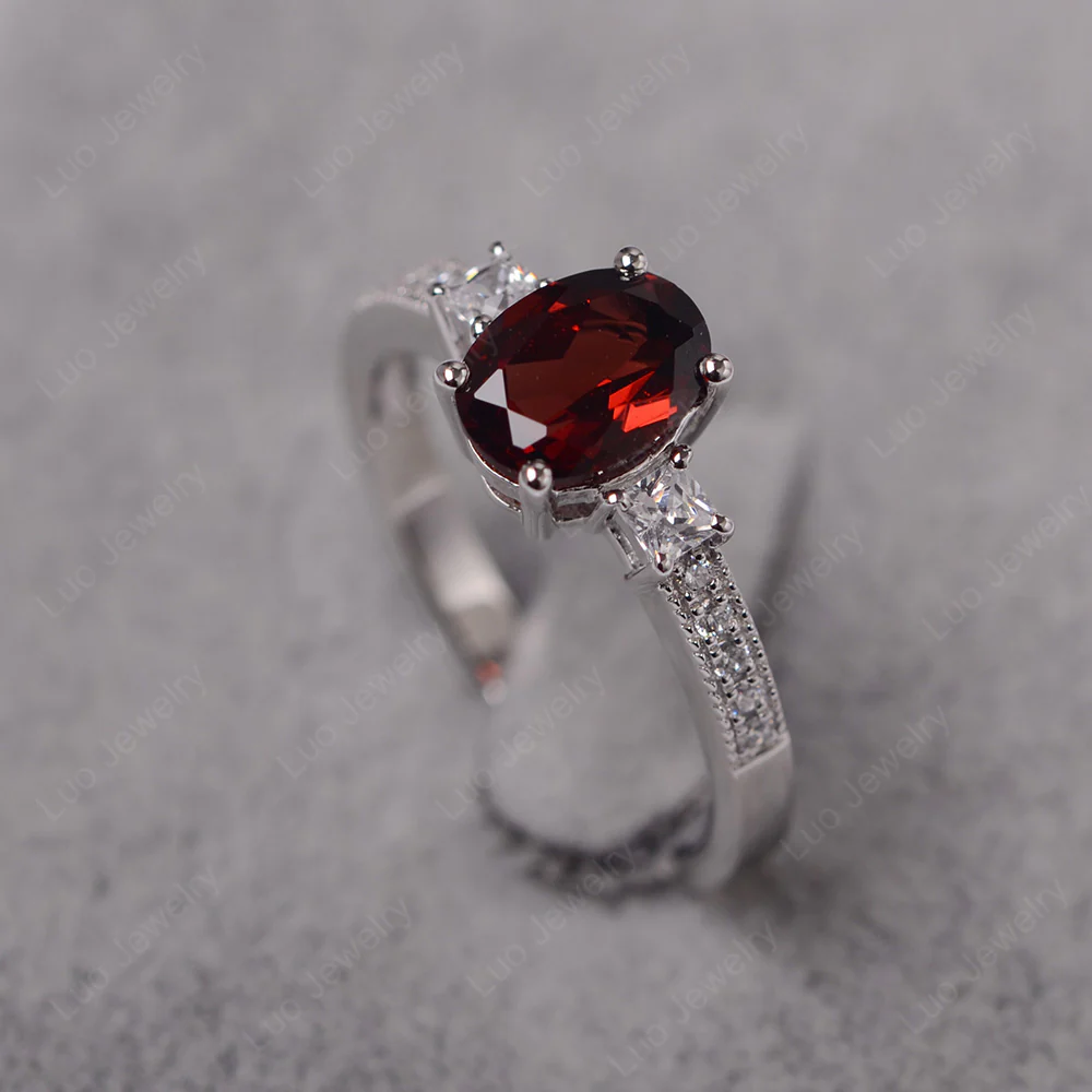 Oval Garnet Milgrain Statement Ring - Image 2