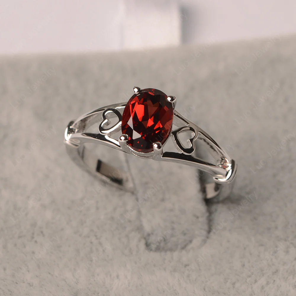 Garnet Oval Cut Solitaire Engagement Ring