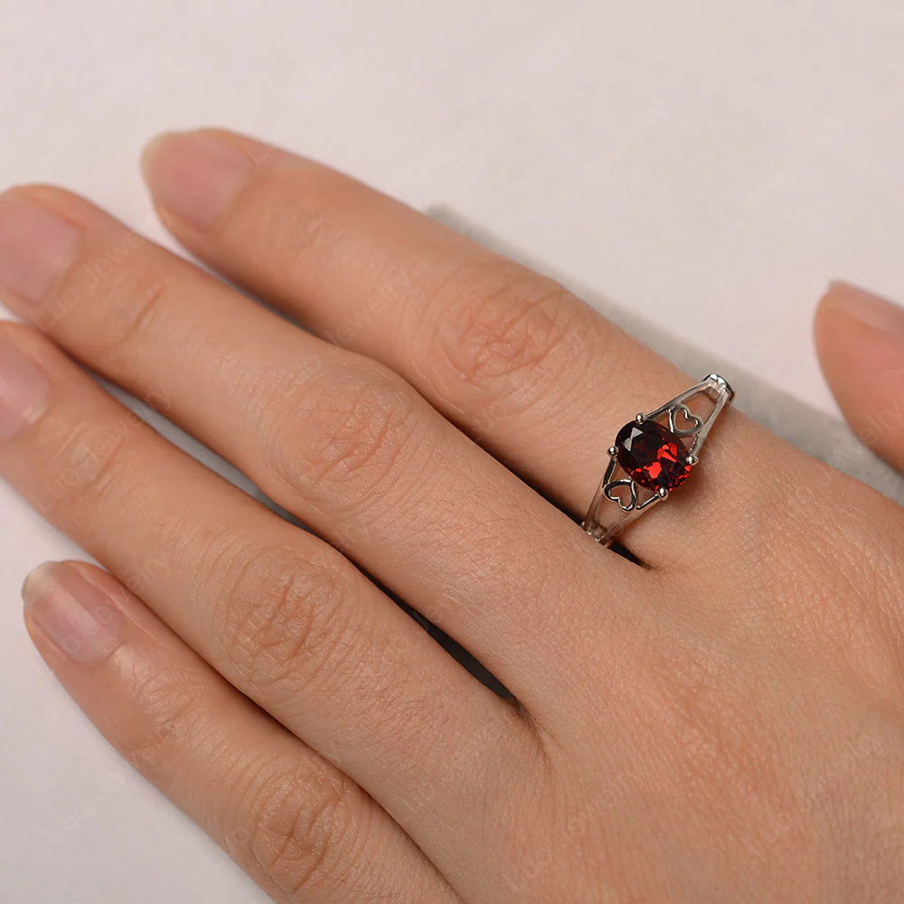 Garnet Oval Cut Solitaire Engagement Ring - Image 3