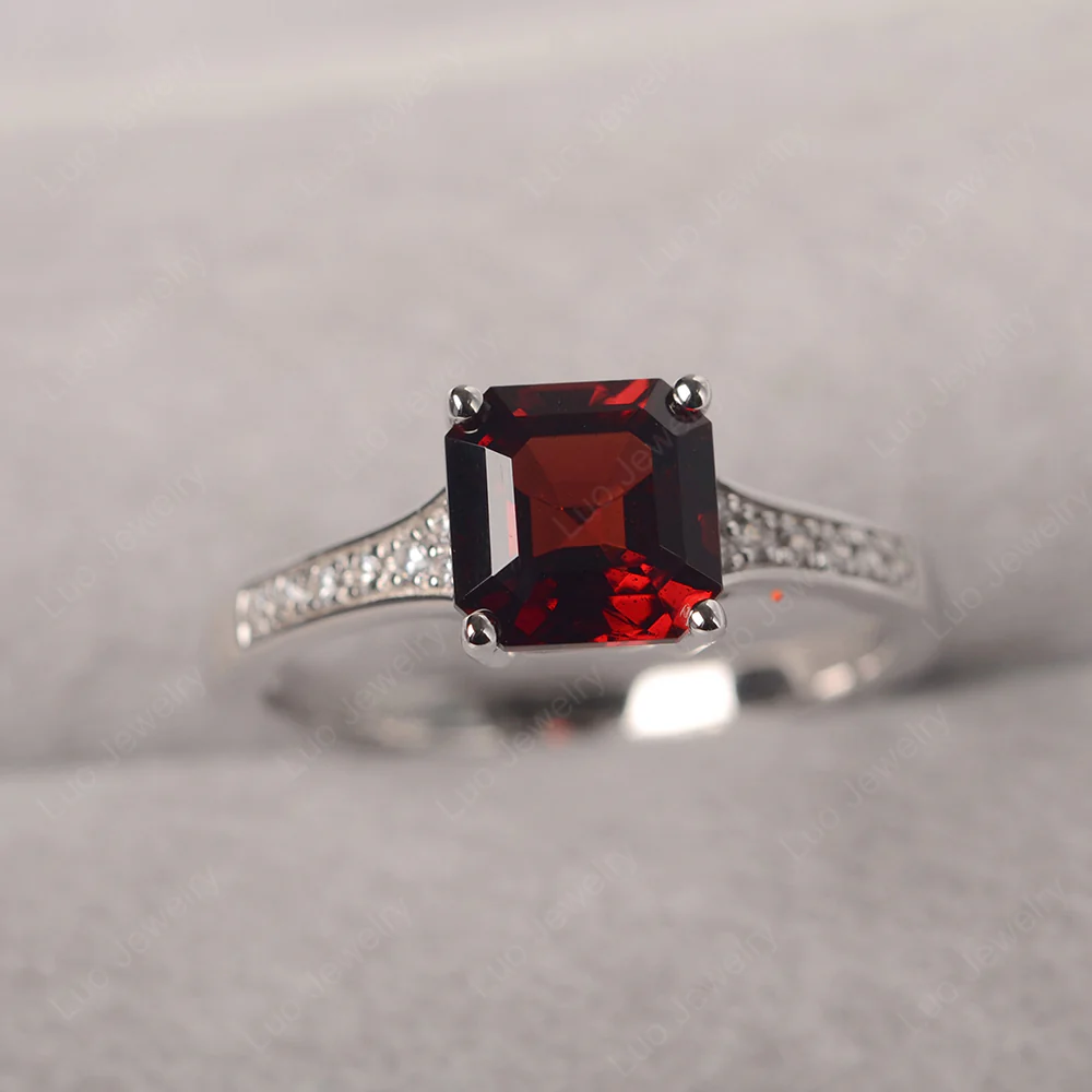 Garnet Asscher Cut Ring