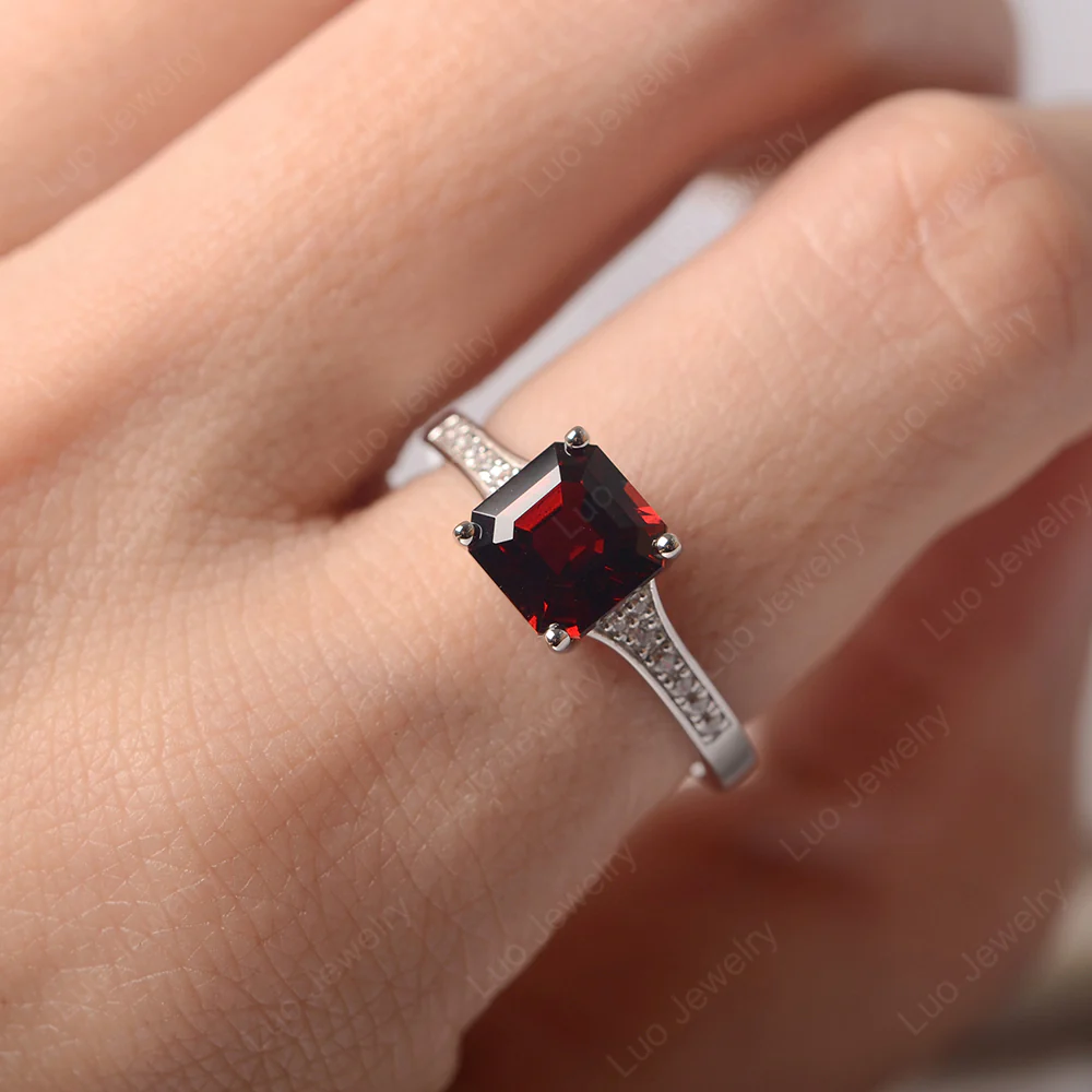 Garnet Asscher Cut Ring - Image 5