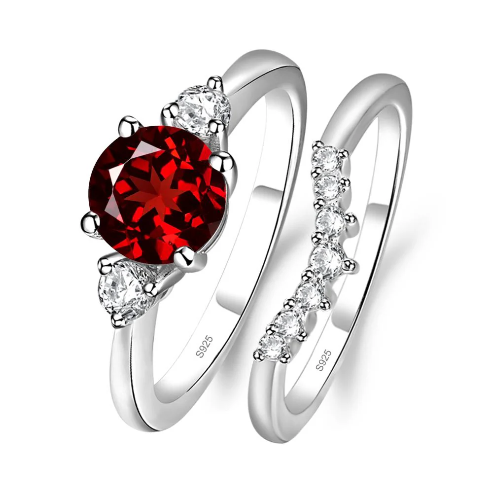 Round Garnet Wedding Ring Set - Image 2