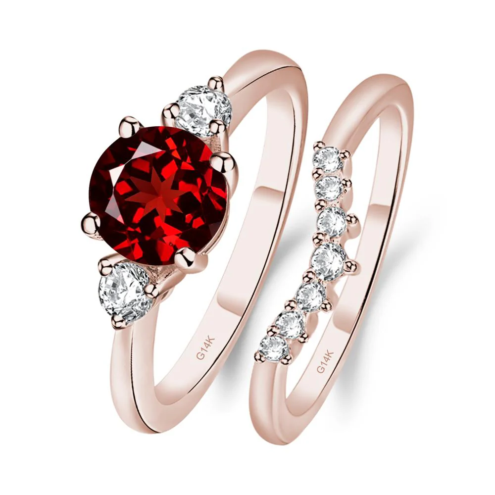 Round Garnet Wedding Ring Set - Image 5