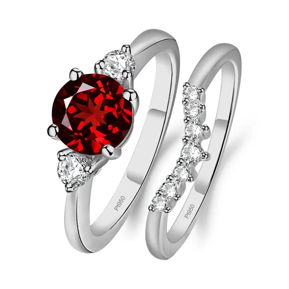 Round Garnet Wedding Ring Set - Image 6