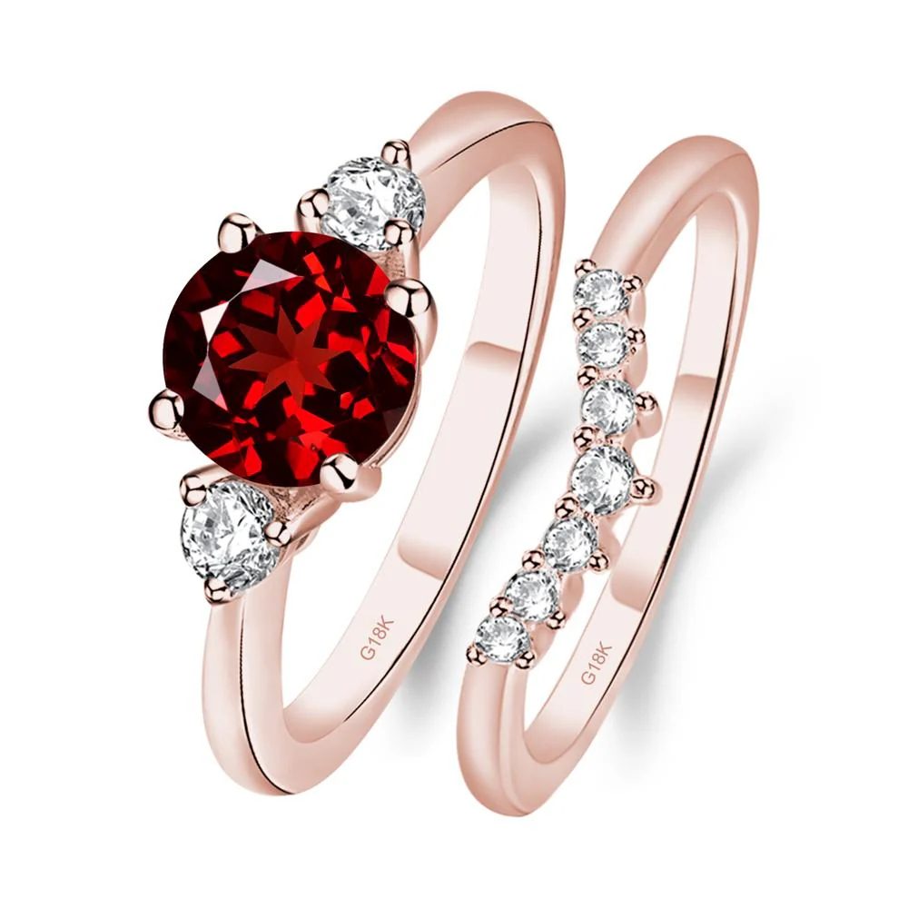 Round Garnet Wedding Ring Set - Image 9