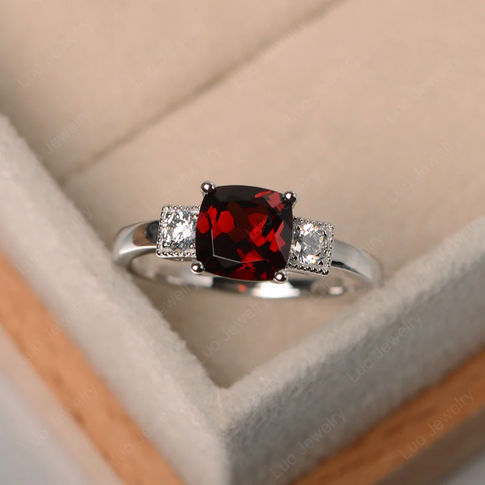 Cushion Garnet Trilogy Ring