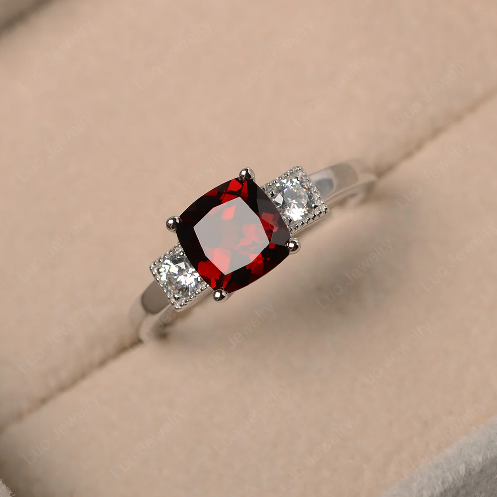 Cushion Garnet Trilogy Ring - Image 2