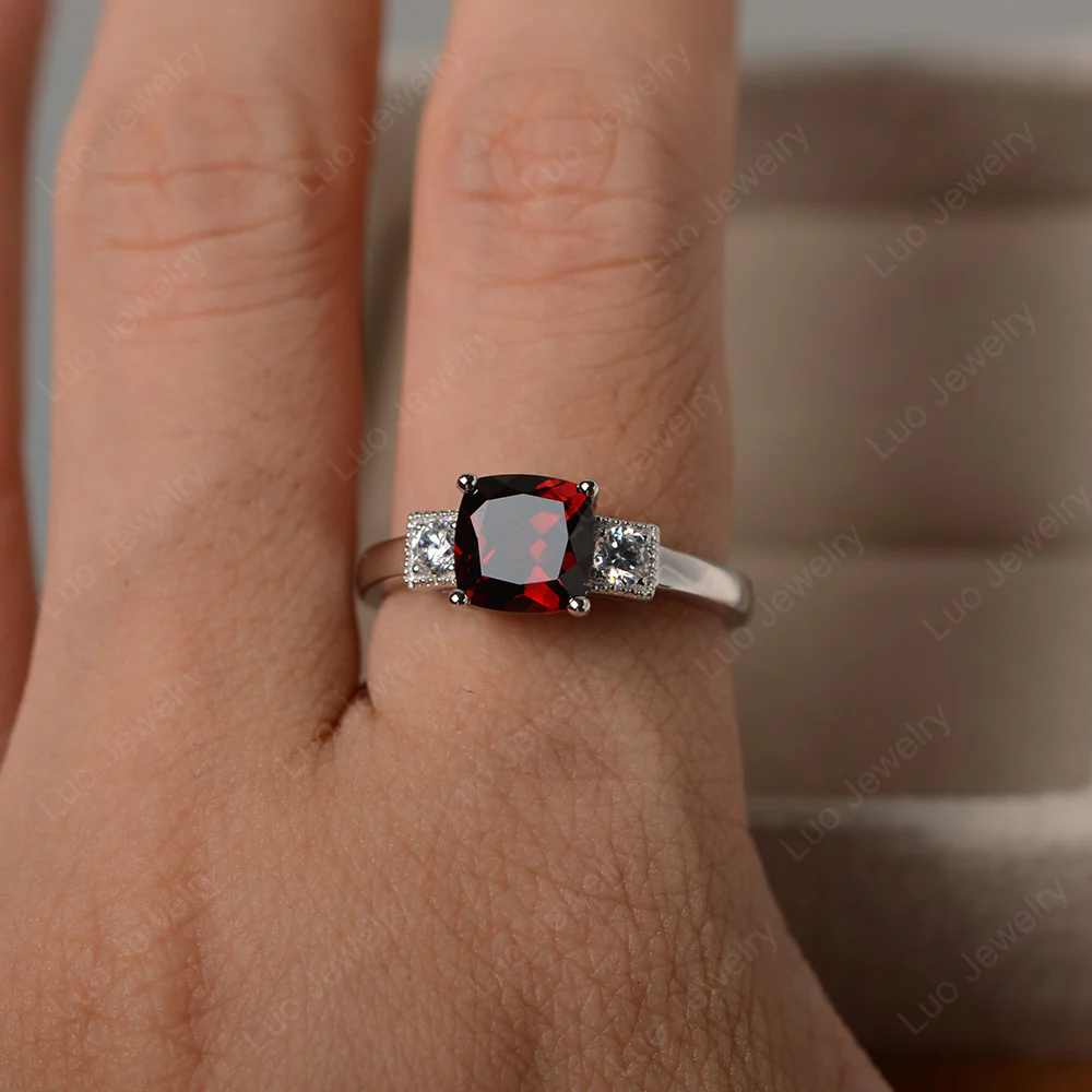Cushion Garnet Trilogy Ring - Image 4
