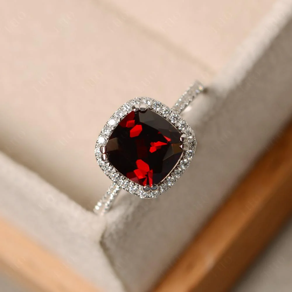 Cushion Cut Garnet Halo Ring - Image 10