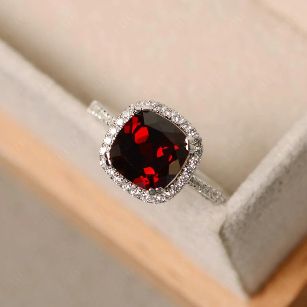 Cushion Cut Garnet Halo Ring - Image 11