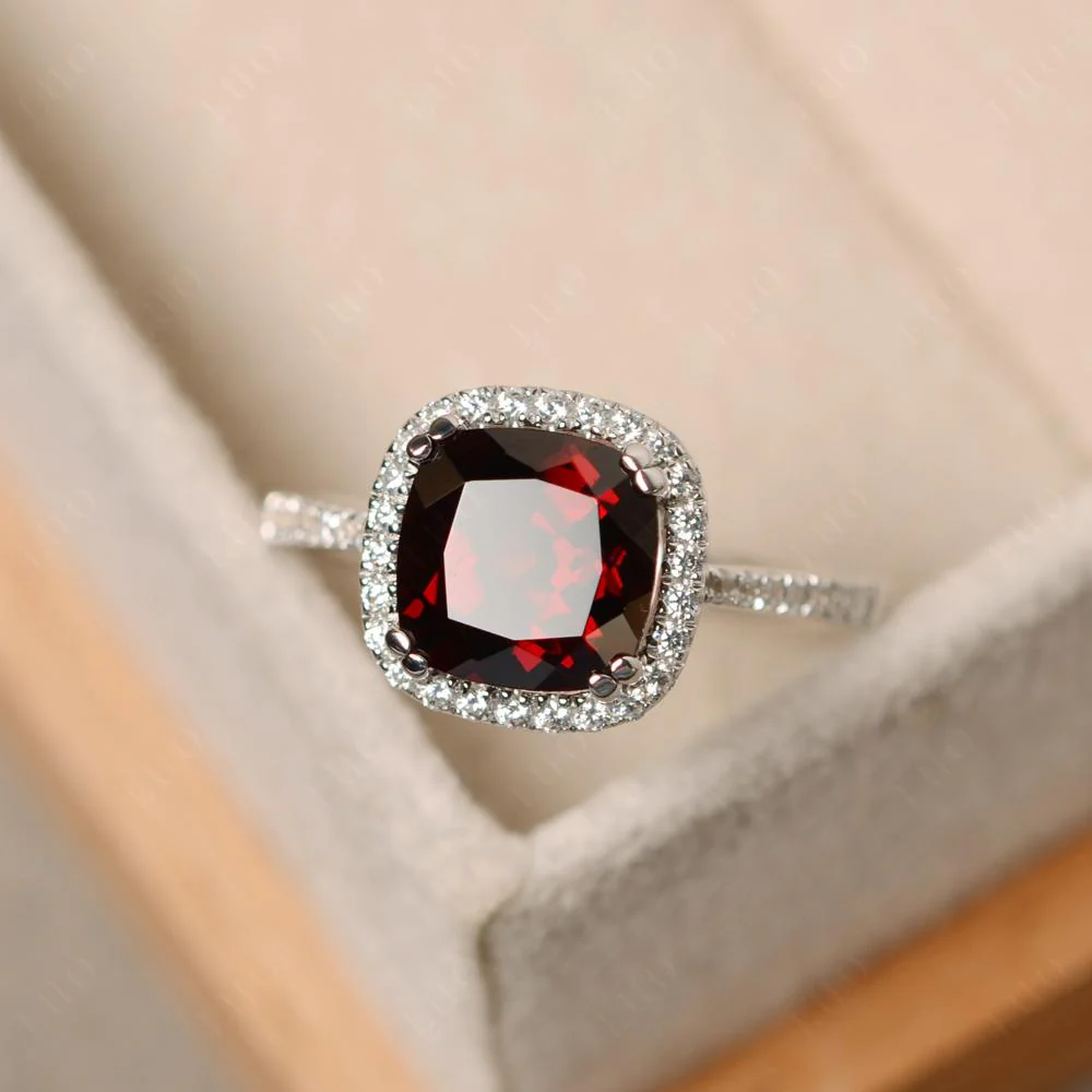 Cushion Cut Garnet Halo Ring - Image 12