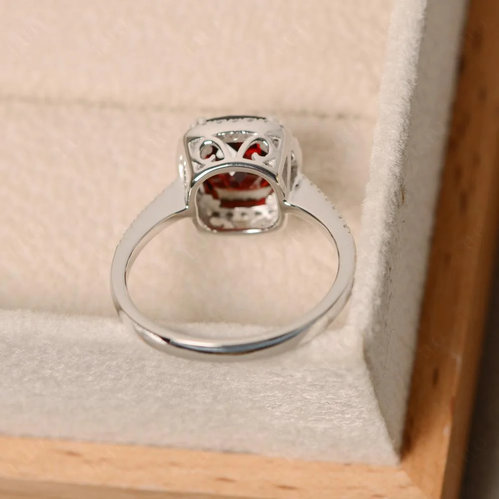 Cushion Cut Garnet Halo Ring - Image 13
