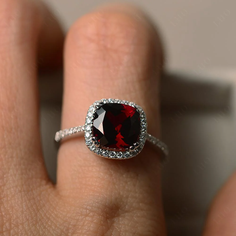 Cushion Cut Garnet Halo Ring - Image 14