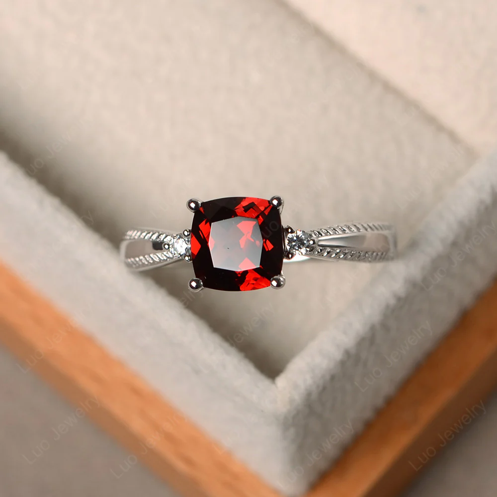 Cushion Cut Garnet Engagement Ring