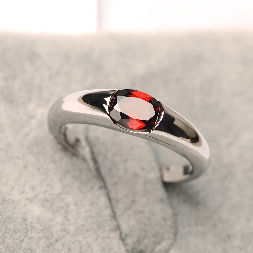 Garnet Low Profile Oval Engagement Ring