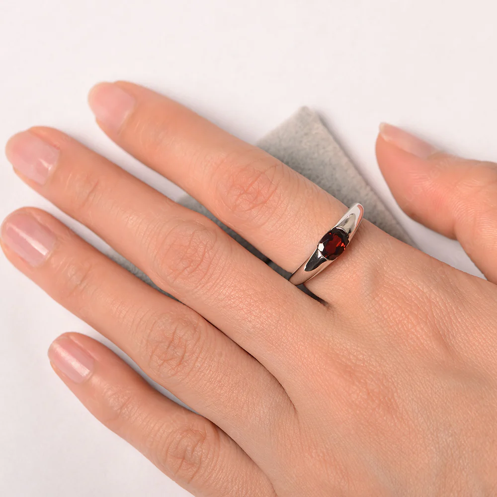 Garnet Low Profile Oval Engagement Ring - Image 3