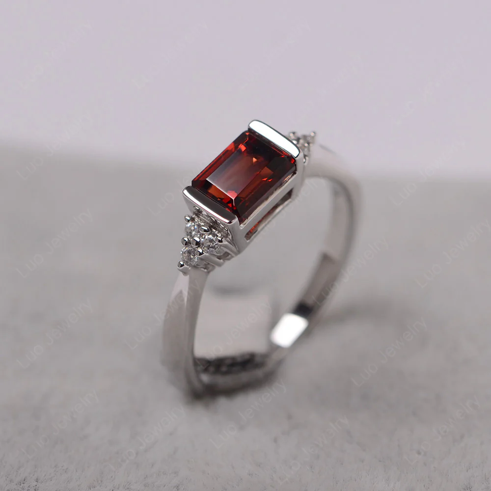 Garnet East West Half Bezel Set Ring - Image 2