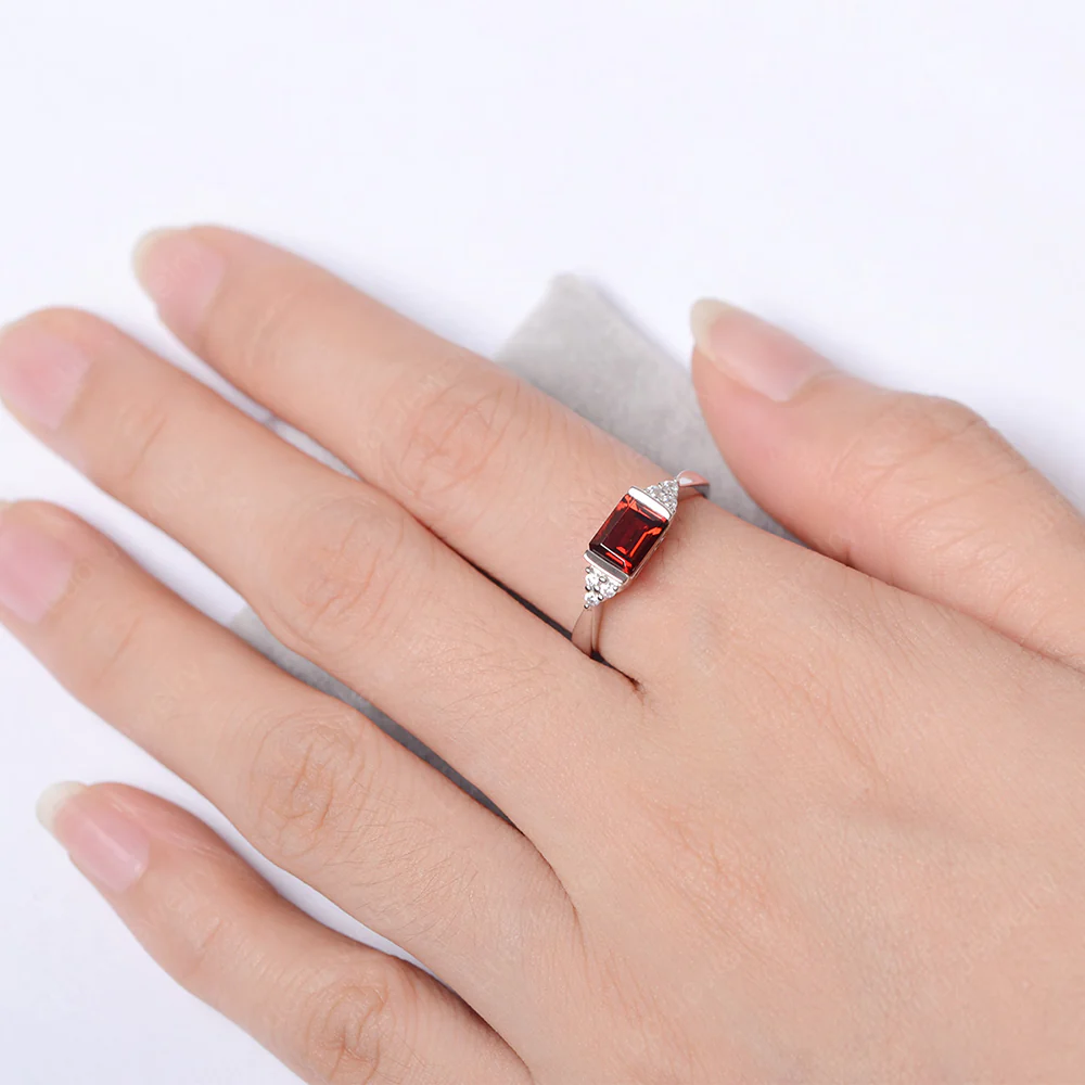 Garnet East West Half Bezel Set Ring - Image 4