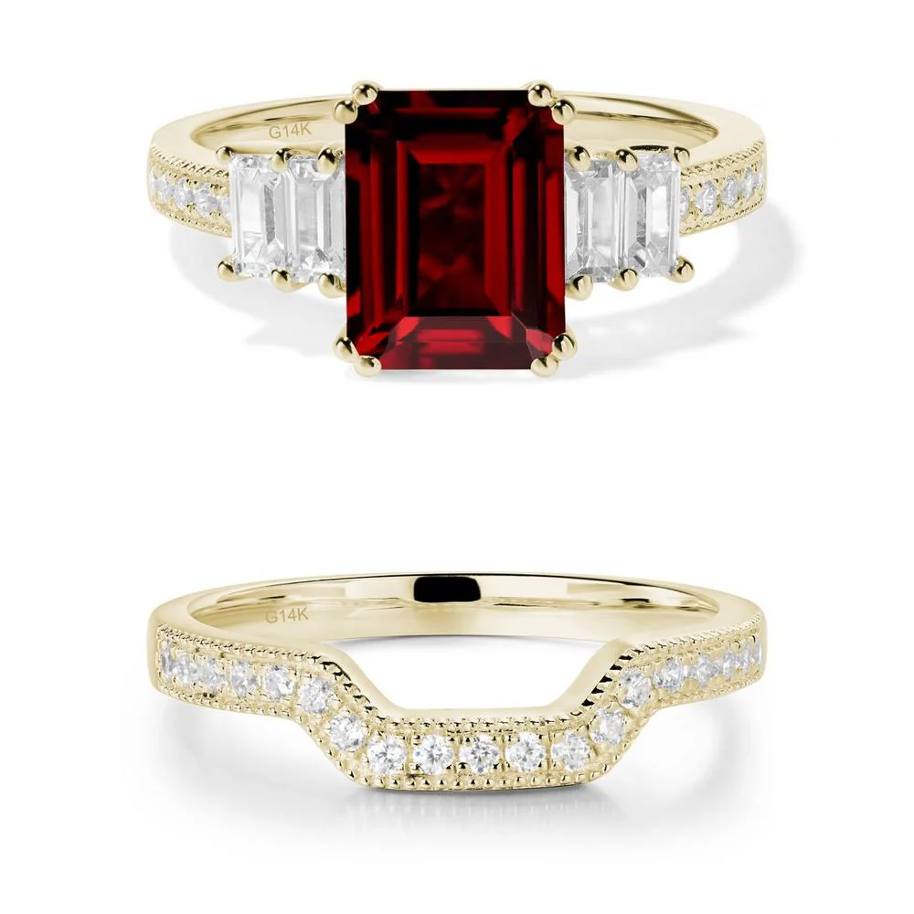 Double Prong Emerald Cut Garnet Ring - Image 13