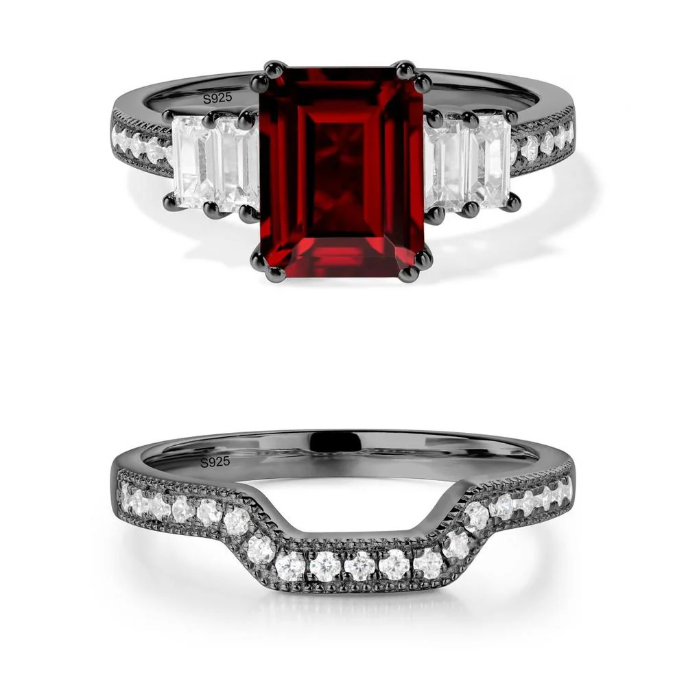 Double Prong Emerald Cut Garnet Ring - Image 17