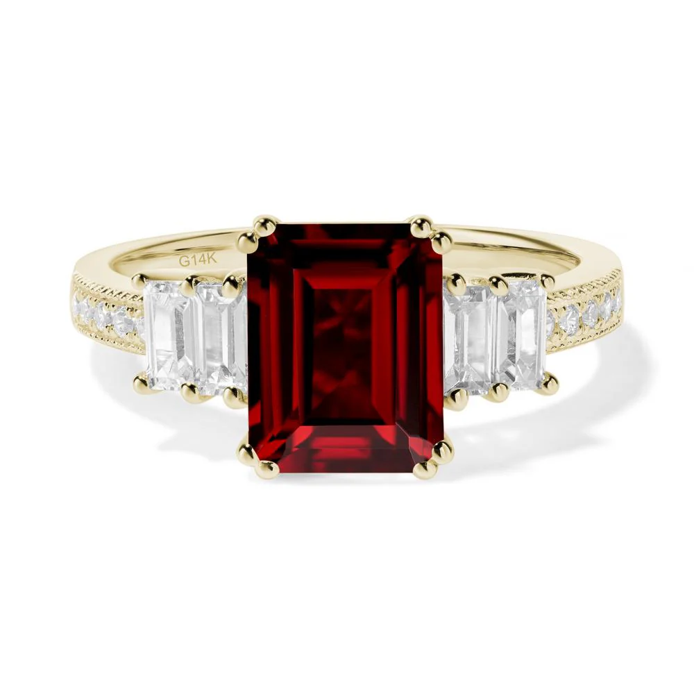 Double Prong Emerald Cut Garnet Ring - Image 2
