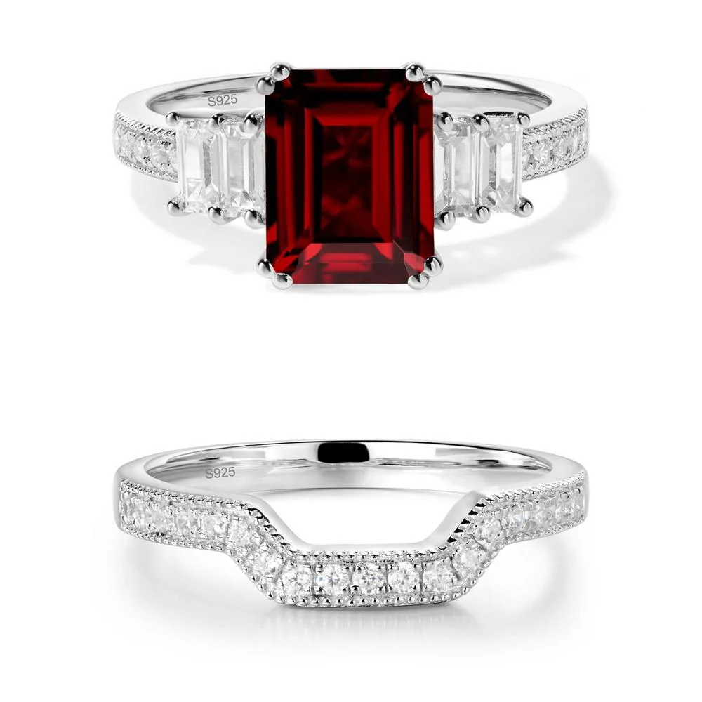 Double Prong Emerald Cut Garnet Ring - Image 23