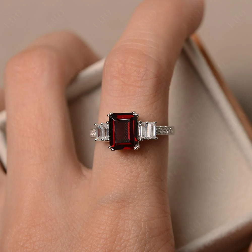 Double Prong Emerald Cut Garnet Ring - Image 32
