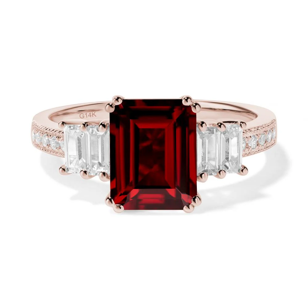 Double Prong Emerald Cut Garnet Ring - Image 6
