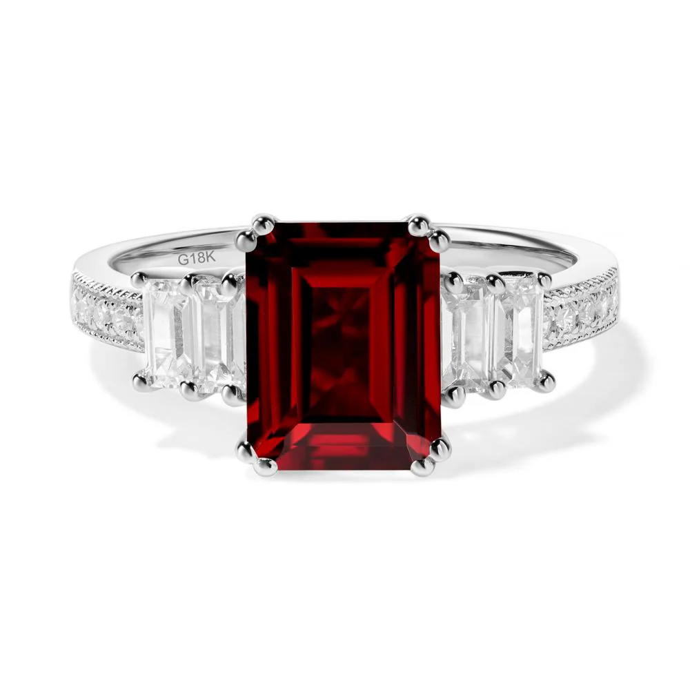 Double Prong Emerald Cut Garnet Ring - Image 8