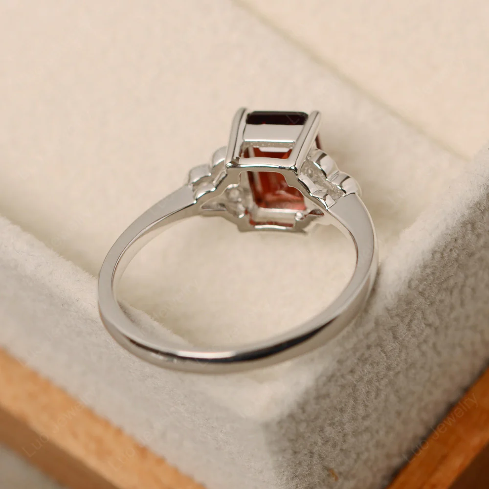 Emerald Cut Garnet Ring with Trio - Image 3