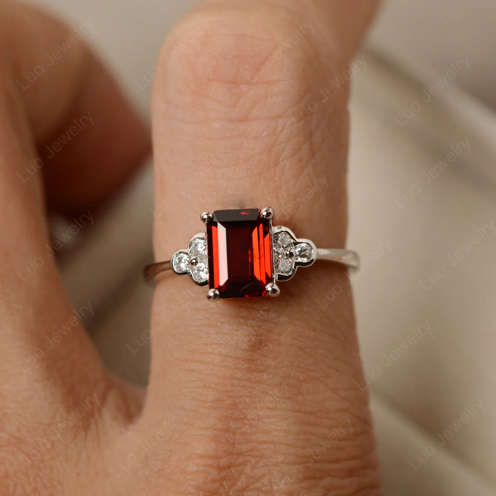 Emerald Cut Garnet Ring with Trio - Image 4