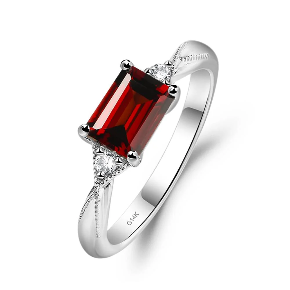 Horizontal Emerald Cut Garnet Engagement Ring - Image 3