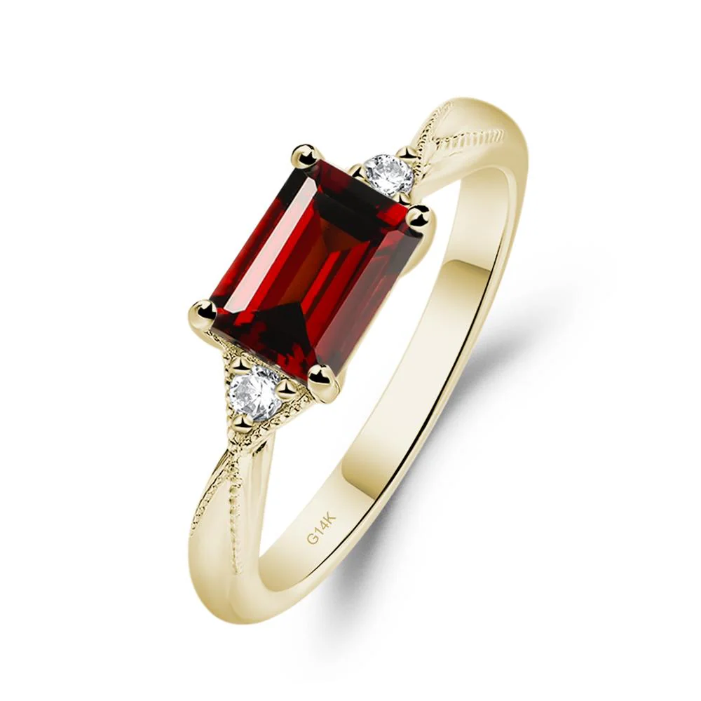 Horizontal Emerald Cut Garnet Engagement Ring - Image 4