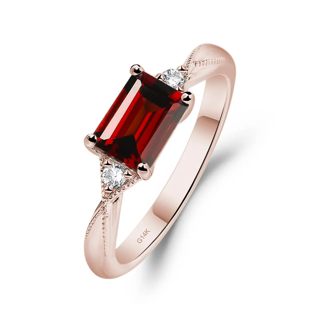 Horizontal Emerald Cut Garnet Engagement Ring - Image 5