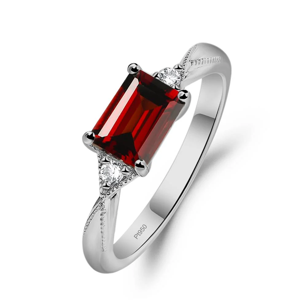 Horizontal Emerald Cut Garnet Engagement Ring - Image 6