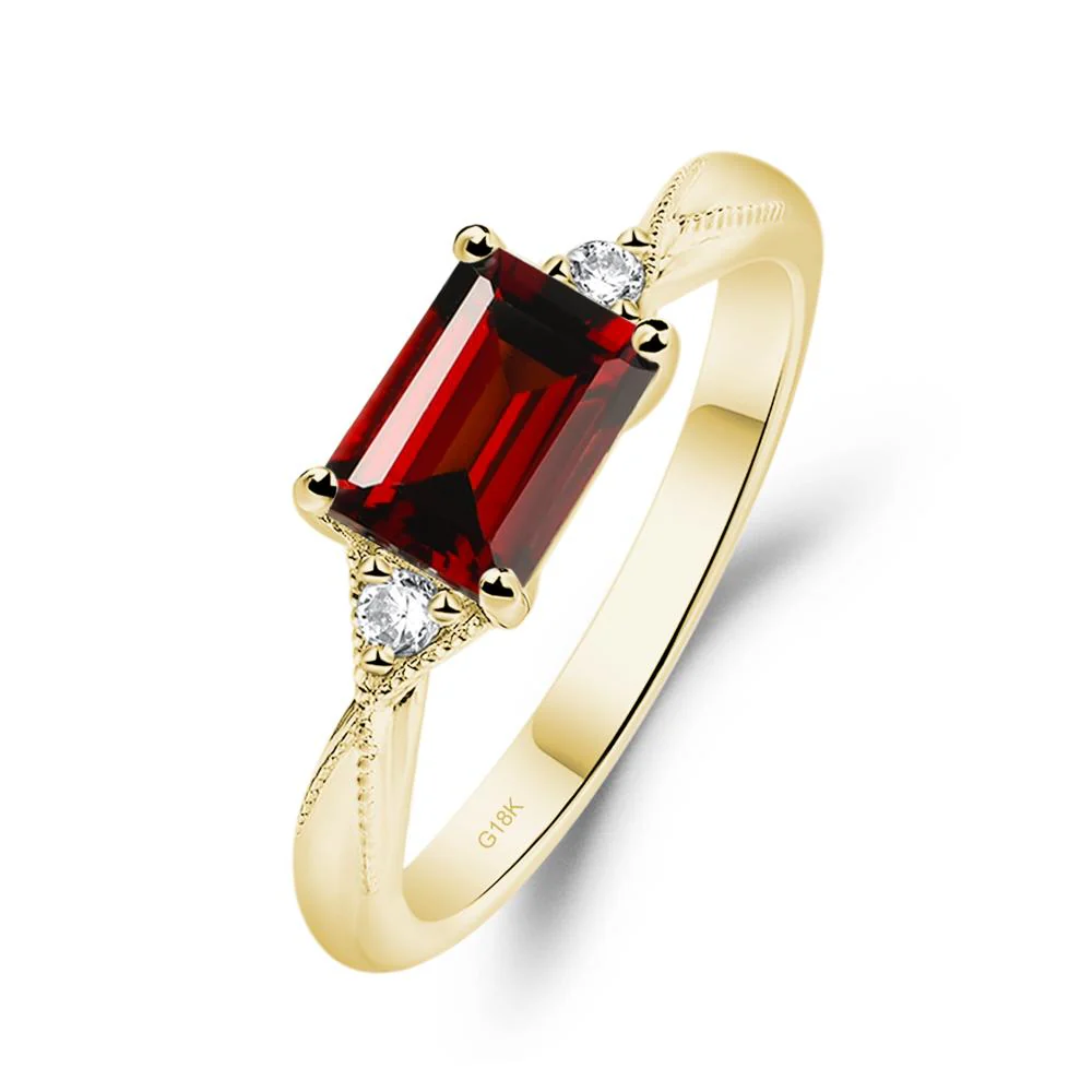 Horizontal Emerald Cut Garnet Engagement Ring - Image 8