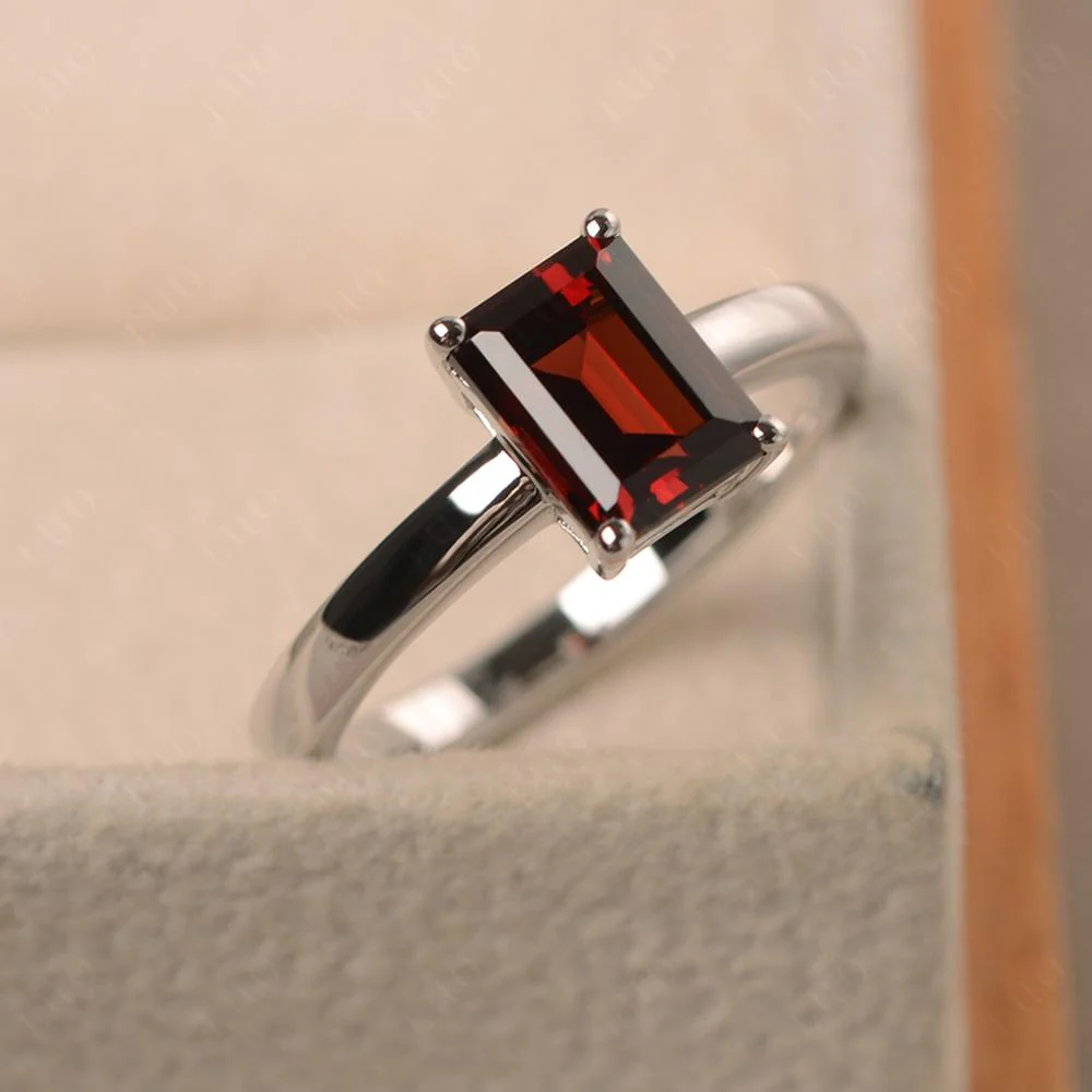 Emerald Cut Garnet Solitaire Ring - Image 29