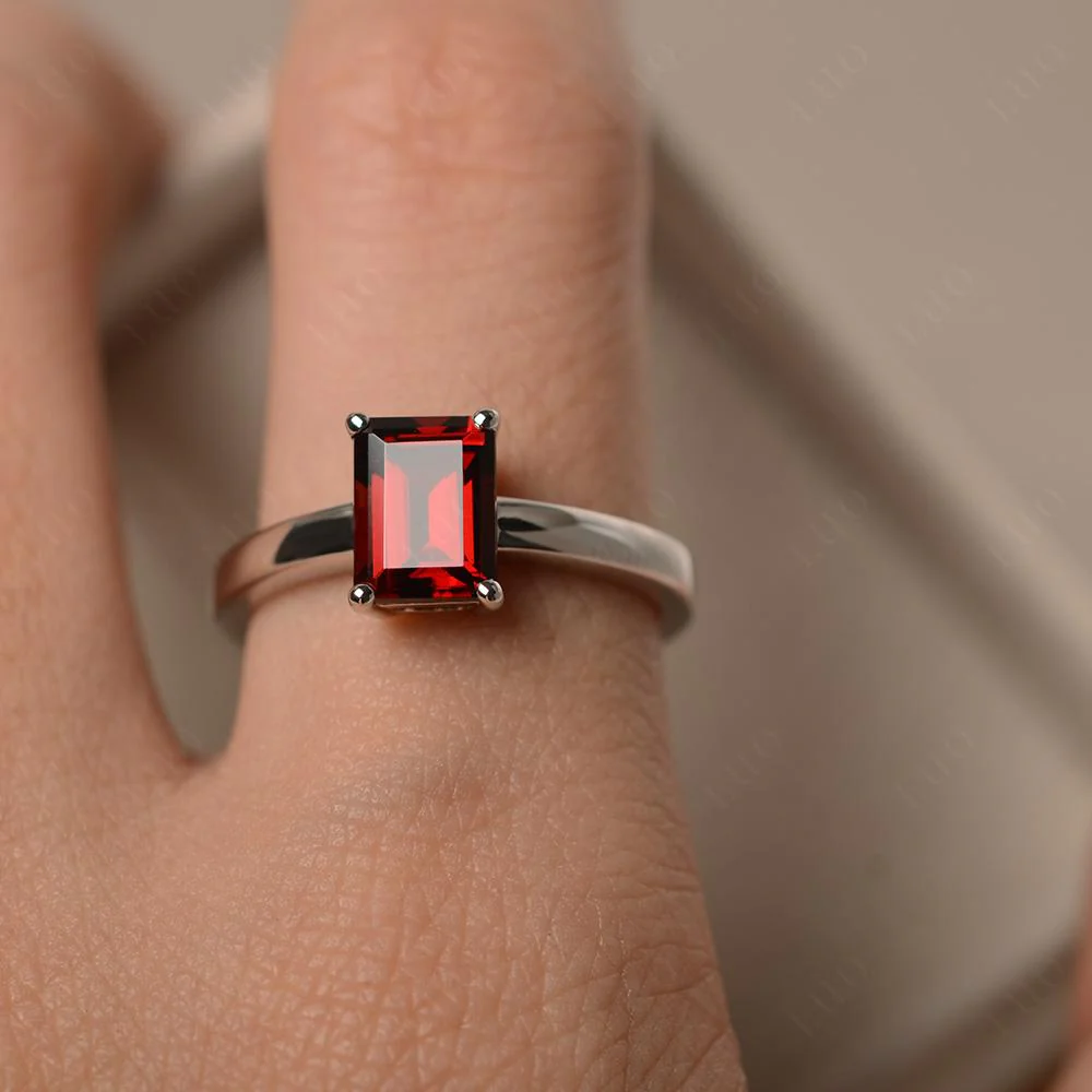 Emerald Cut Garnet Solitaire Ring - Image 32