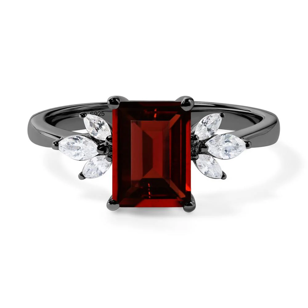 Sunburst Emerald Cut Garnet Ring