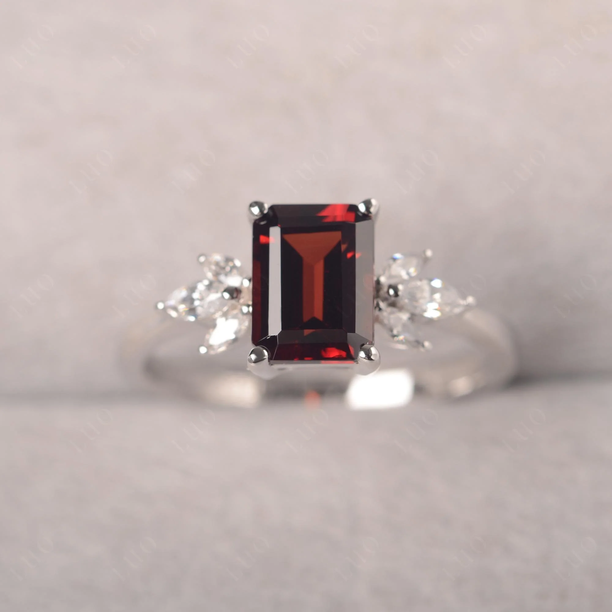 Sunburst Emerald Cut Garnet Ring - Image 10