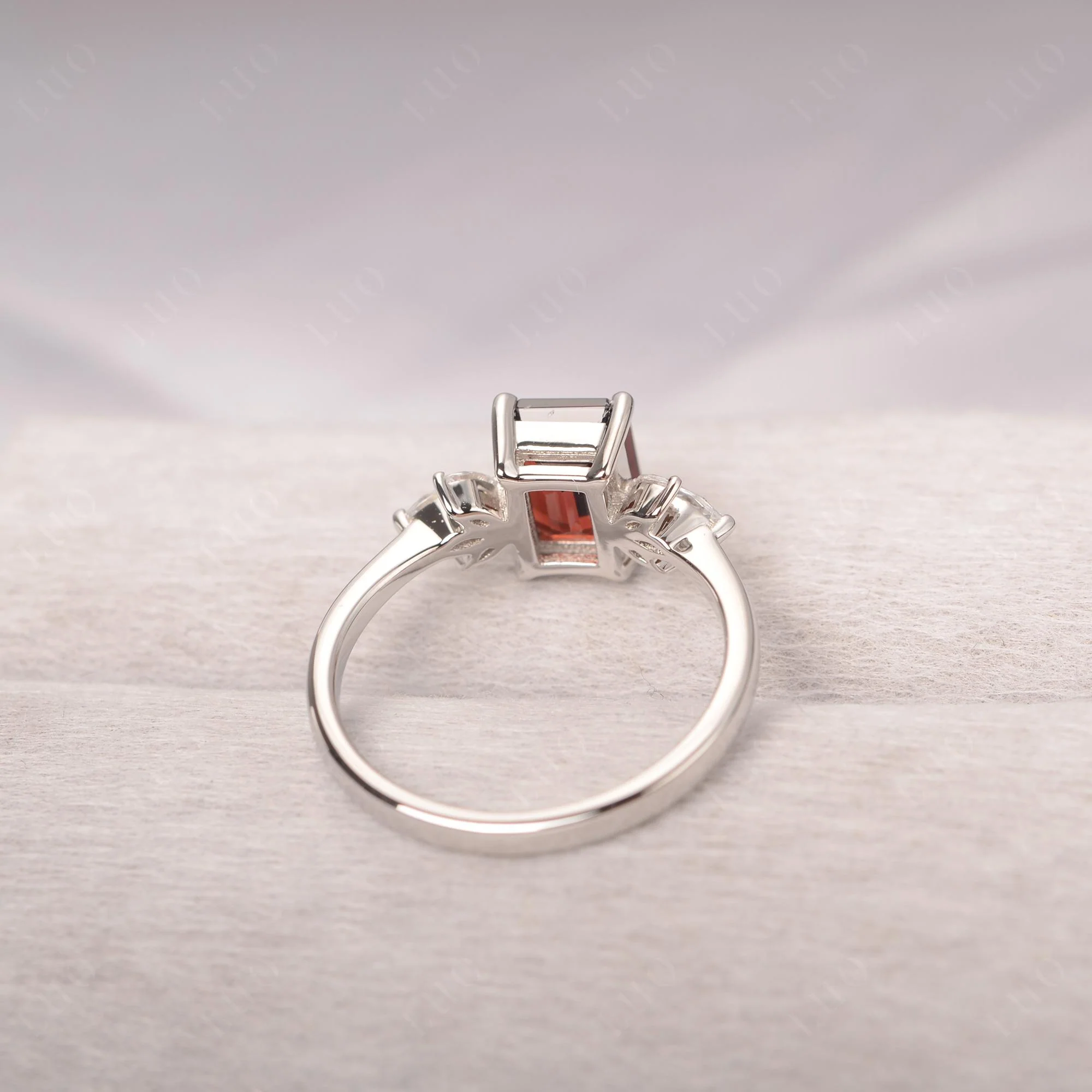 Sunburst Emerald Cut Garnet Ring - Image 13