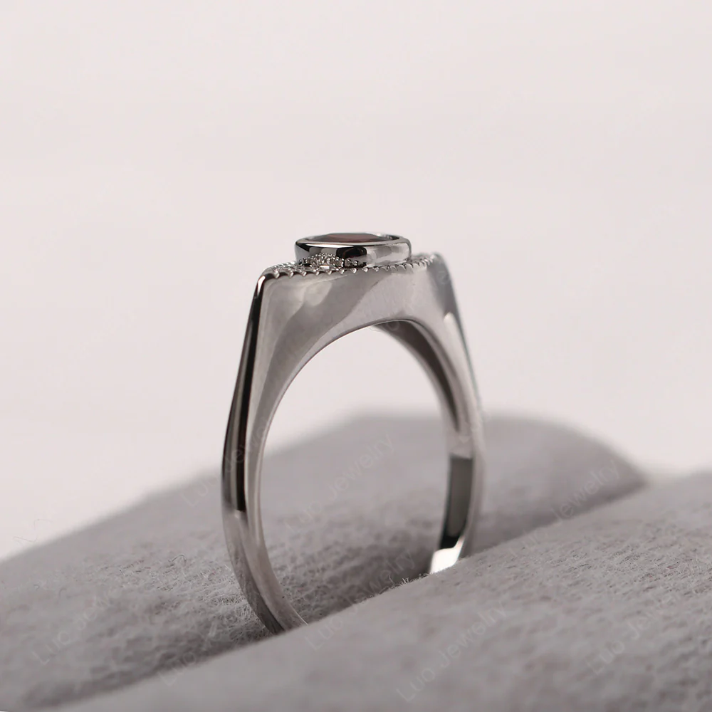 Garnet Bezel Set Evil Eye Ring - Image 4