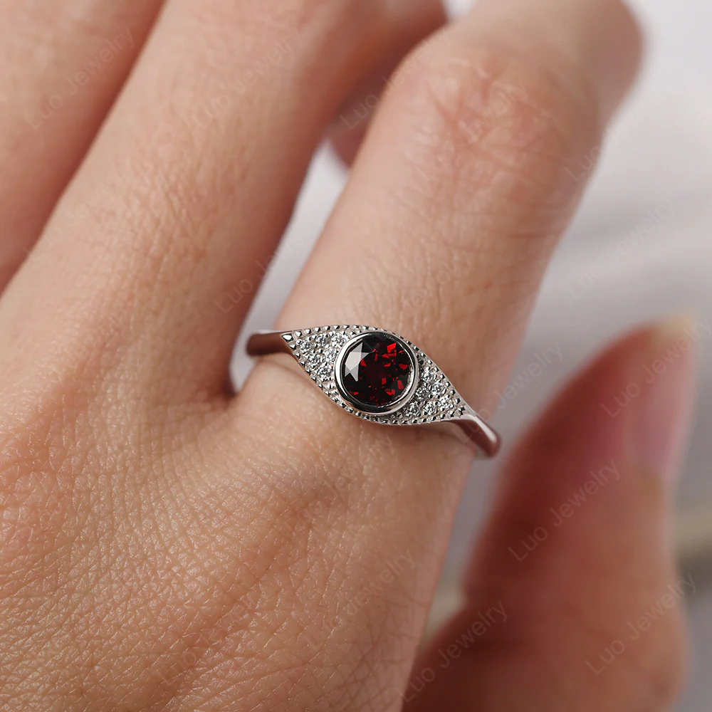 Garnet Bezel Set Evil Eye Ring - Image 5