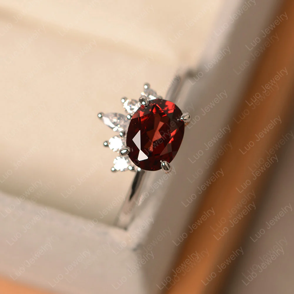 Half Sunburst Oval Garnet Ring - Image 2