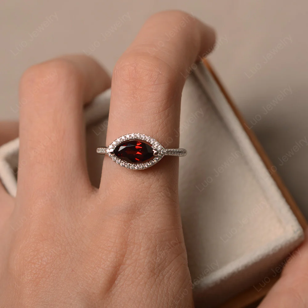 Garnet Marquise Halo Ring - Image 4