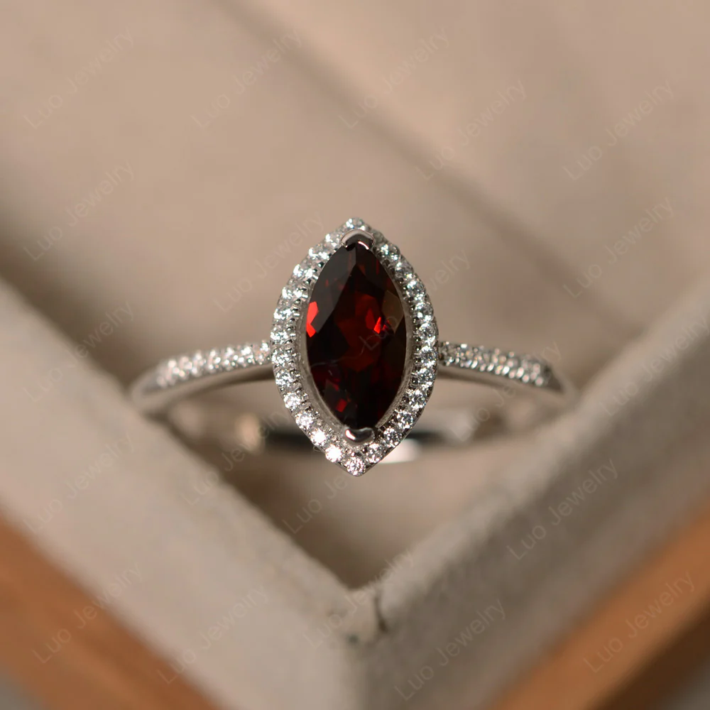 Garnet Marquise Ring with Halo