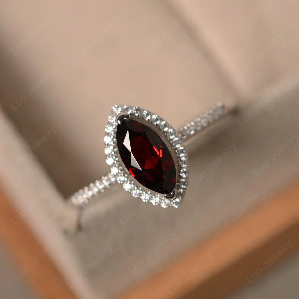 Garnet Marquise Ring with Halo - Image 2