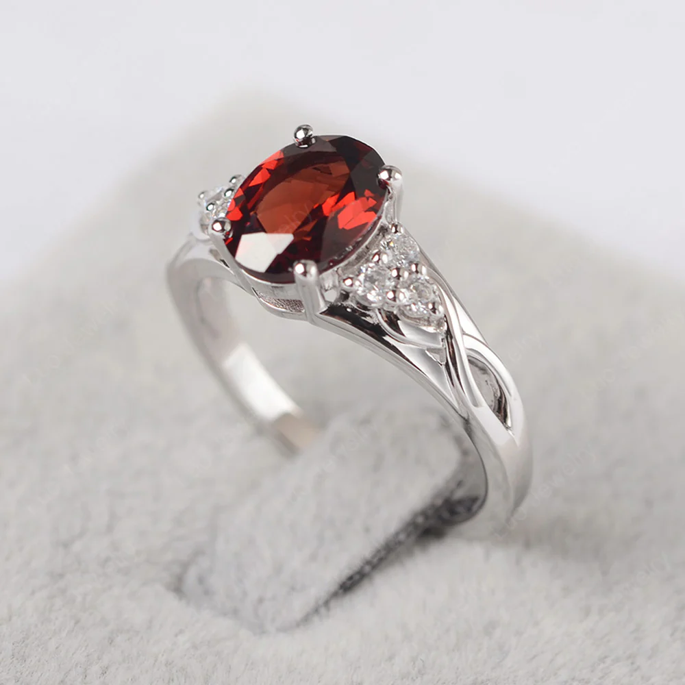 Oval Garnet Twist Engagement Ring - Image 2