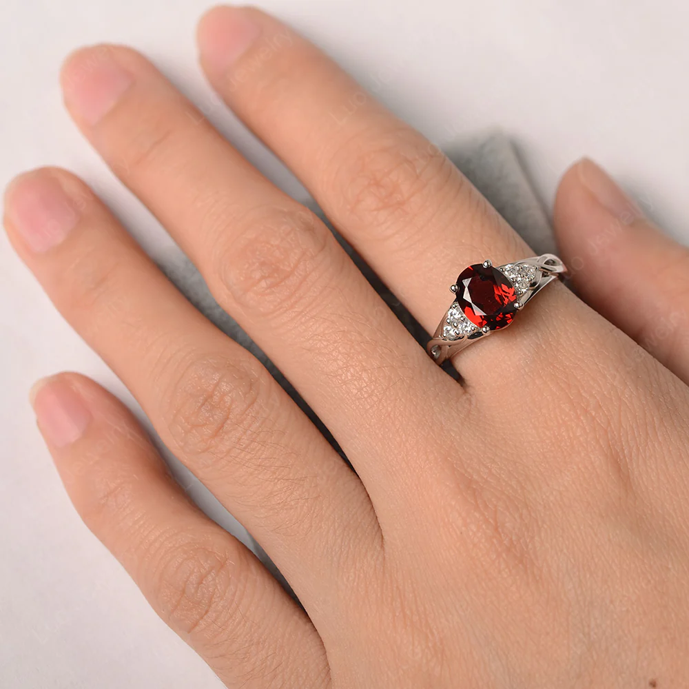 Oval Garnet Twist Engagement Ring - Image 4