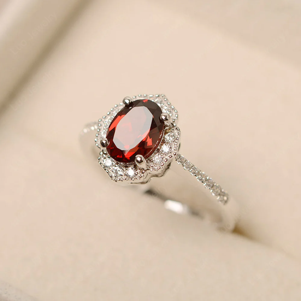 Milgrain Halo Garnet Engagement Ring - Image 2